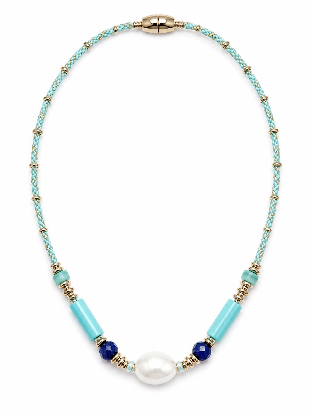 KENDRA SCOTT  Rachel Choker Necklace Blue Beaded Pearl Gold 16"